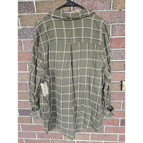 NEW Terra & Sky Olive Green Flannel Shirt Embroidery Flower Plaid Plus Sz 0x 14w - Picture 6 of 6